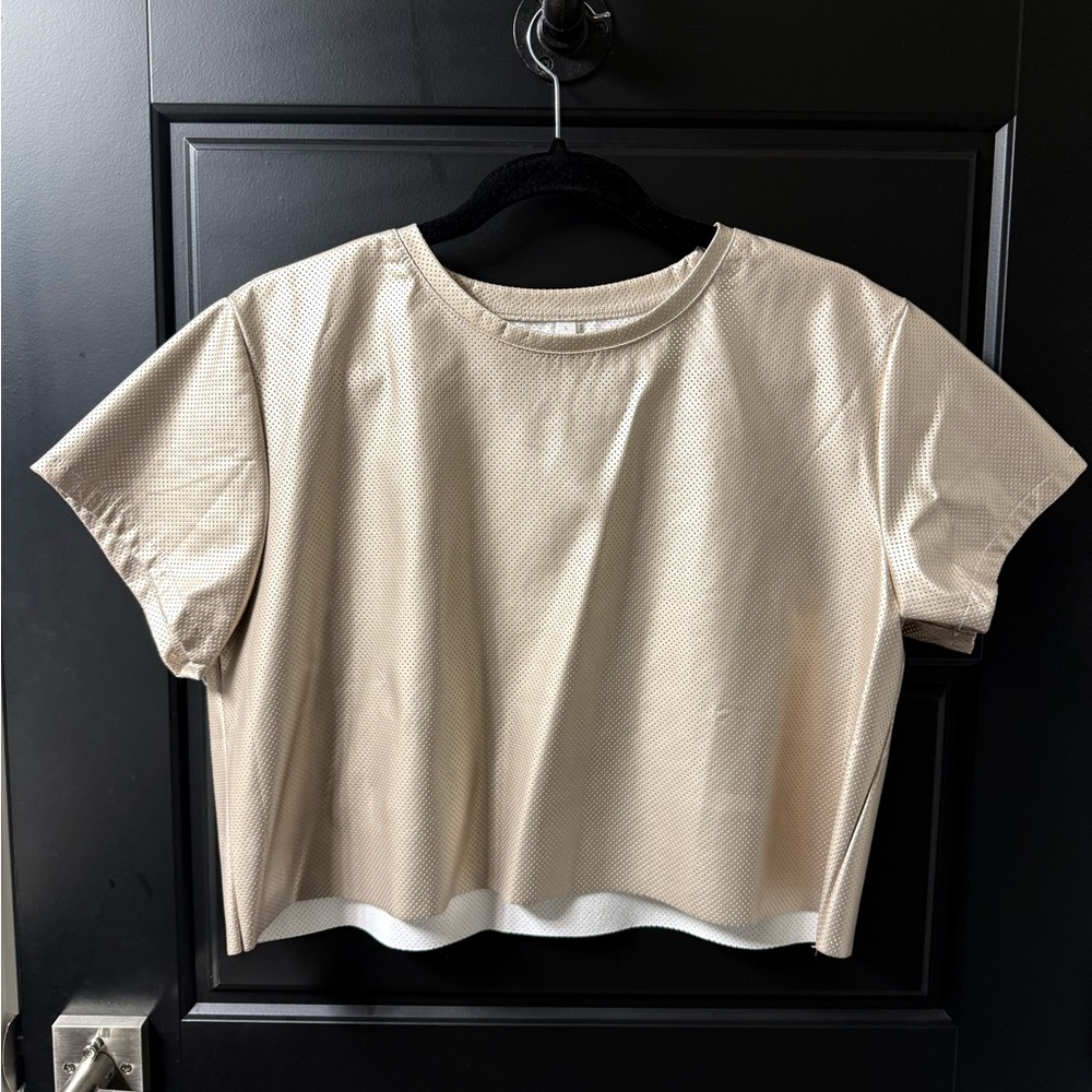 glam Gold faux leather Short Sleeve Cropped Tee